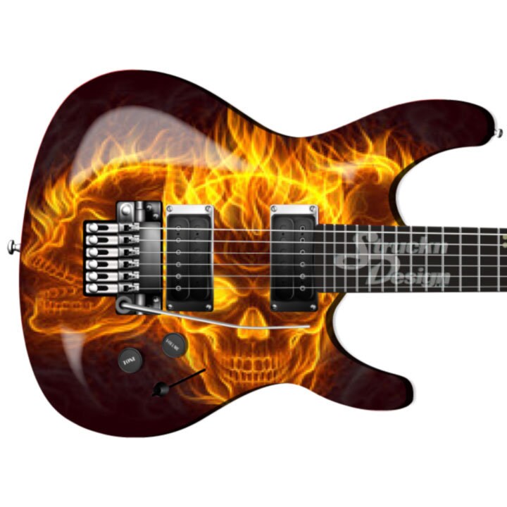 Orange Flaming Skulls Black Guitar Bass Metal Vinyl Wrap Skin Decal Laminated Air Release Bubble Free Graphic Peel & Stick Multiple Sizes