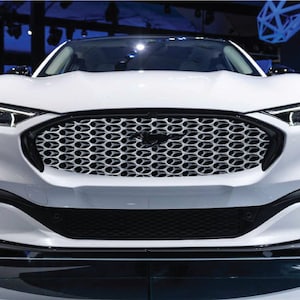 For Ford Mach-E Mustang Vehicle Wrap Cast Material UV Light Scratch Protected Laminated Graphic Faux Grille Metal Metallic Grid Mesh Ovals