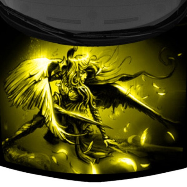 Giallo Battling Angel Warrior Wings Sexy Women Van SUV Car Pickup Truck Hood Wrap Vinyl Graphic Decal 58x 65 "US Made Cast Laminated Option