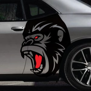 INCLUDES Both Sides - Angry Gorilla King Kong Large Grunge Vinyl Decal Hood Car Door Side Bed Pickup Vehicle Truck Tailgate SUV Graphic USA