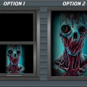 Evil Zombie Monster Scary Horror Window Backlit Wall Backdrop Banner Inside / Outside Halloween Decoration Decor Easy Hanging Grommet USA