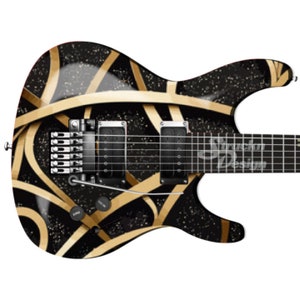 Golden Modern Overlap Line Abstract Bass Metal Vinyl Guitar Wrap Skin Decal Laminate Peel & Stick Bubble Free Air Release Graphic Multi Size