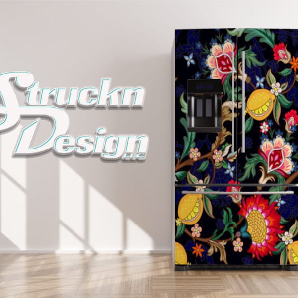 Abstract Texture Floral Flowers Traditional Refrigerator Fridge Freezer Wrap Side by Side Top Bottom Door Vinyl Mural Skin Decal Removable