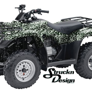 Floral Ornament Dark Green White 4ft x 10ft Decal Vinyl Graphic Pattern Wrap Kit ATV UTV Golf Cart Motorcycle Scooter Bike Cast Laminate
