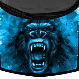 Bright Blue Screaming King Kong Vicious Truck Vinyl Decal Car Graphic Hood Wrap 58&quot; x 65&quot; USA Made Cast Laminated Option