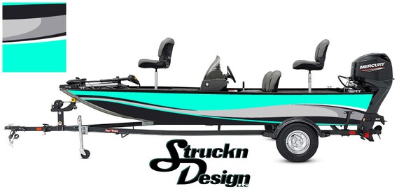 Black Teal Grey Swirl Bass Fishing Fish Boat Design Grunge Abstract Pontoon  Vinyl Graphic Wrap Kit Decal Cast Material Various Sizes DIY 