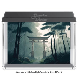Foggy Forest Japanese Torii Arch 10mil Polyester Fish Tank Glass Backdrop Aquarium Background Waterproof Grey Opaque Backer