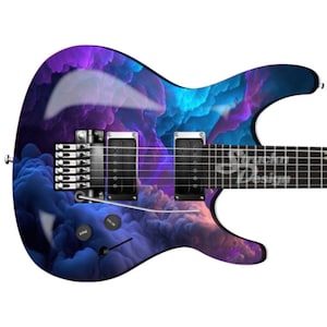 Blue Purple Cloud Cyan Black Guitar Bass Metal Vinyl Wrap Skin Decal Laminate Air Release Bubble Free Graphic Peel & Stick Multi Size