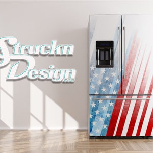 USA Patriotic Grunge Modern Stars Stripes Refrigerator Fridge Freezer Wrap Side by Side Top Bottom Door Vinyl Mural Skin Decal Removable