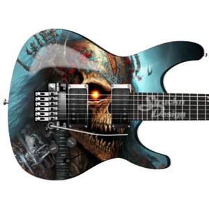 フレイミングスカル ティール ダークブラック ギターベース メタル ビニールラップ スキン デカール ラミネート エアリリース バブルフリー グラフィック 剥がして貼る マルチサイズ
