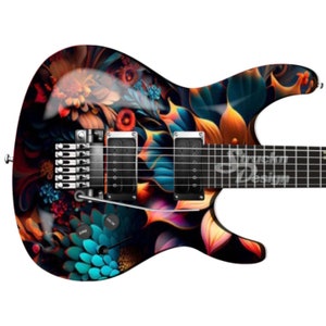 Orange Succulent Teal Floral Guitar Bass Metal Vinyl Wrap Skin Decal Laminate Air Release Bubble Free Graphic Peel & Stick Multi Size