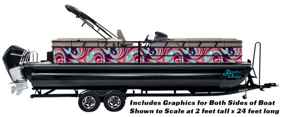 Colorful Groovy Waves Pink Graphic Wrap Decal Vinyl Fishing Bass Pontoon  Boat Wrap Kit Decal Graphic Cast Various Sizes DIY WRAPPING USA 