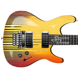 Yellow Orange Black Lines Red Bass Metal Vinyl Guitar Wrap Skin Decal Laminate Peel & Stick Bubble Free Air Release Graphic Multi Size