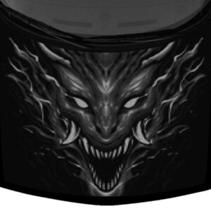 Wicked Dragon Horn Fangs Hood Truck Wrap Car Vinyl Graphic Decal Grayscale 58&quot; x 65&quot; US Made Cast Laminated Option