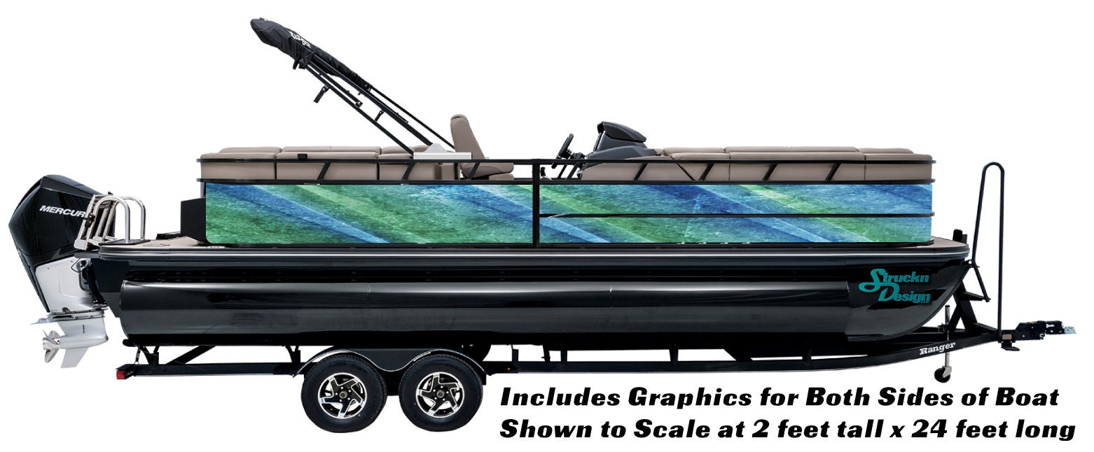 Abstract Lines Blue Green Grunge Vivid Modern Bass Fish Pontoon Boat Fishing  Vinyl Wrap Kit Decal Graphic Cast Various Sizes DIY WRAPPING US 