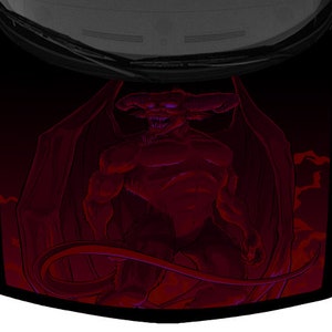 Winged Maroon Devil Satan Horned Demon Truck Vinyl Car Hood Wrap Graphic Decal 58&quot; x 65&quot; USA Made Cast Laminated Option