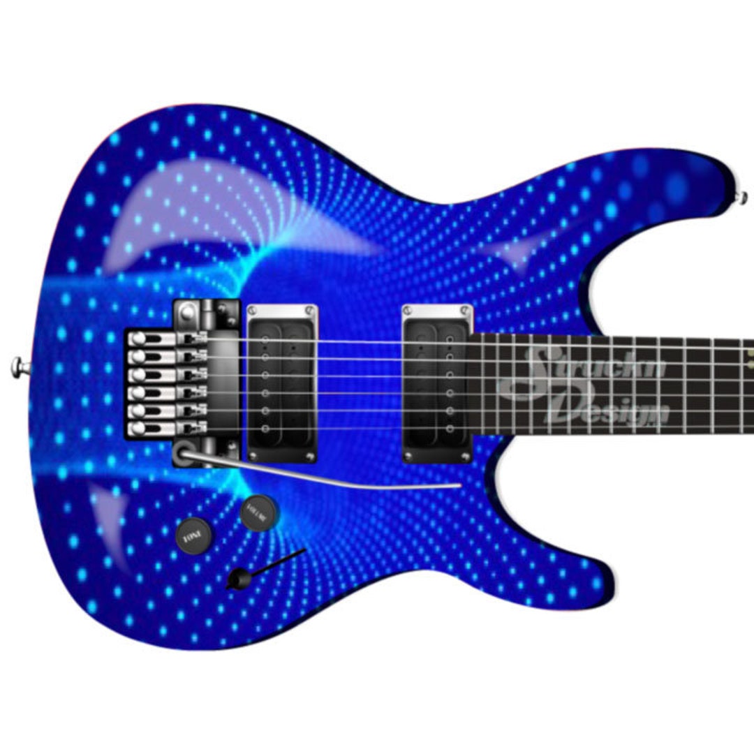 Neon Blue Hole Illusion Curved Guitar Bass Metal Vinyl Wrap Skin Decal