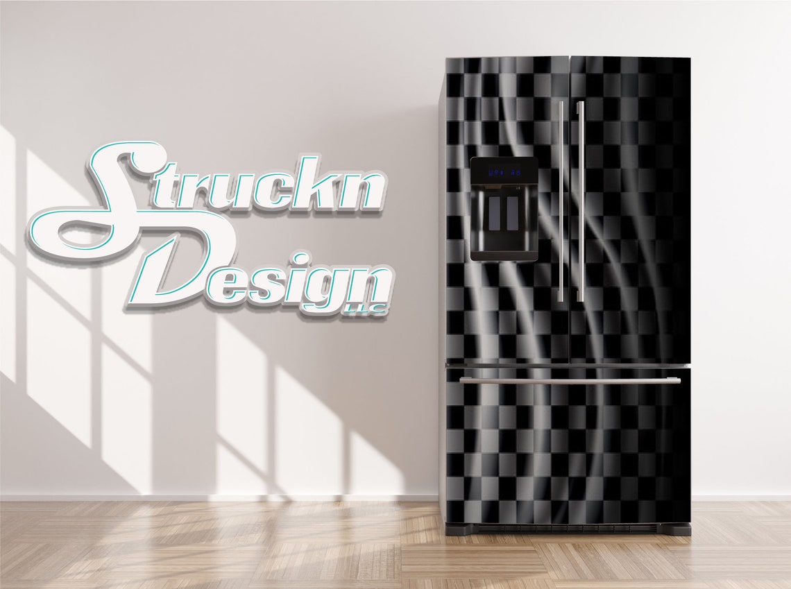 Dramatic Fridge Dramatic Checkered Flag Black White Split Refrigerator Fridge Freezer ...