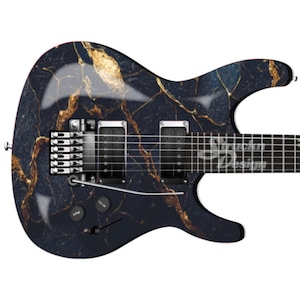 Dunkelgrau Schwarz Golden Marmor Riss Gitarre Bass Metall Vinyl Wrap Skin Aufkleber Laminat Air Release Bubble Free Grafik Peel & Stick Multi Size