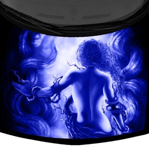 Mother Nature Woman Bright Blue Black Truck Car Hood Wrap Vinyl Graphic Decal Print 58inx65in US Made Cast Laminated Option