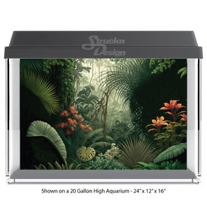 Dark Green Forest Trees Ferns Flowers Leaves 10mil Polyester Fish Tank Glass Backdrop Aquarium Background Waterproof Grey Opaque Backer