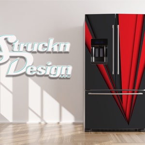 Red Gray Black Arrow Overlap Design Refrigerator Fridge Freezer Wrap Side by Side Top Bottom Door Vinyl Mural Skin Decal Removable