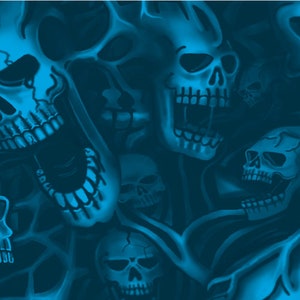 Blue Tattoo Flames Skulls Ghost Abstract Car Motorcycle Graphic Wrap Vinyl Decal Scooter Bike Golf Cart 22x60&quot; USA Made Cast Perf Laminate