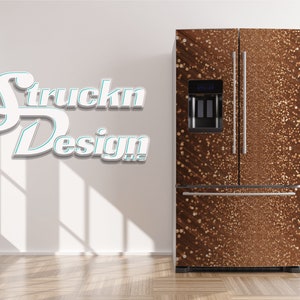 Copper Glitter Bokeh Style Brown Sparkle Refrigerator Fridge Freezer Wrap Side by Side Top Bottom Door Vinyl Mural Skin Decal Removable