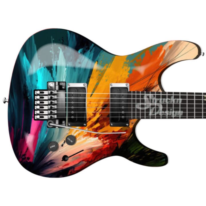 Colorful Splash Retro Vibrant Guitar Bass Metal Vinyl Wrap Skin Decal ...