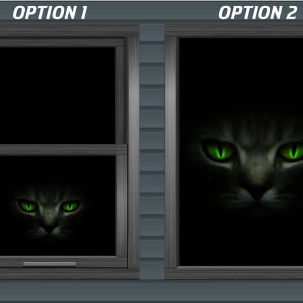 Fierce Cat Green Eyes Dark Black Horror Window Backlit Wall Backdrop Banner Inside / Outside Halloween Decoration Decor Easy Hanging Grommet