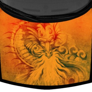 Chinese Medieval Ancient Dragon Bright Red Orange Tint White Tattoo Car Pickup Truck Hood Wrap Vinyl Graphic Decal 58x65in US Cast Laminated