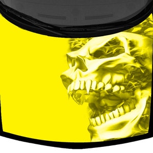 Skulls Fangs Yellow Flames Fierce Fire Tattoo Car SUV Van Pickup Truck Hood Wrap Vinyl Graphic Decal 58x 65&quot; US Made Cast Laminated Option