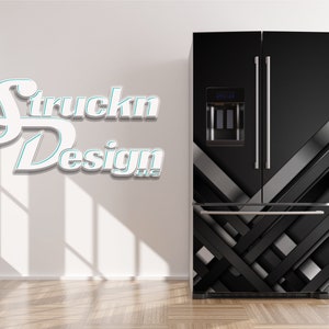 Black Silver Crossing Lines Gray Refrigerator Fridge Freezer Wrap Side by Side Top Bottom Door Vinyl Mural Skin Decal Removable