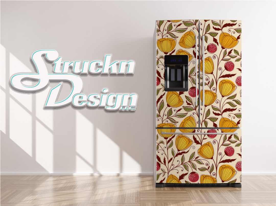 Flower Floral Pattern Colorful Refrigerator Fridge Freezer Wrap Side by ...