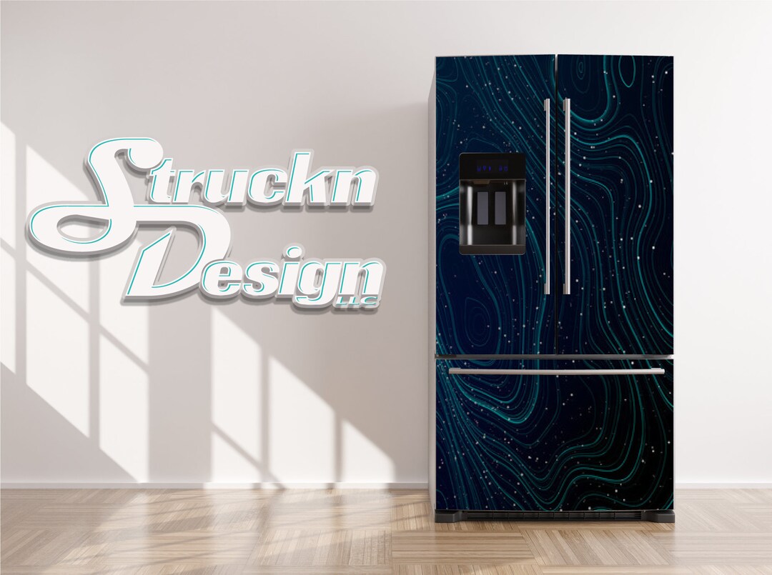 Navy Blue Topographic Lines Contour Refrigerator Fridge Freezer Wrap