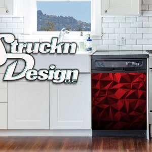 Abstract Red Black Polygonal Geometric Pattern Dishwasher Wrap Dishes Front Door Vinyl Mural Skin Decal Removable