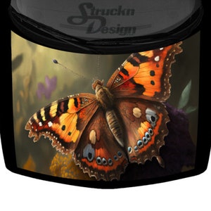 Gedetailleerde Moth Wings Butterfly Oranje Bruin Levendige Truck Car Hood Wrap Vinyl Graphic Decal Print 58inx65in US Made Cast Gelamineerd Optie
