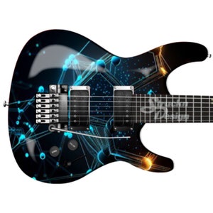 Cyan Electric Lines Abstract Future Guitar Bass Metal Vinyl Wrap Skin Decal Laminate Air Release Bubble Free Graphic Peel & Stick Multi Size