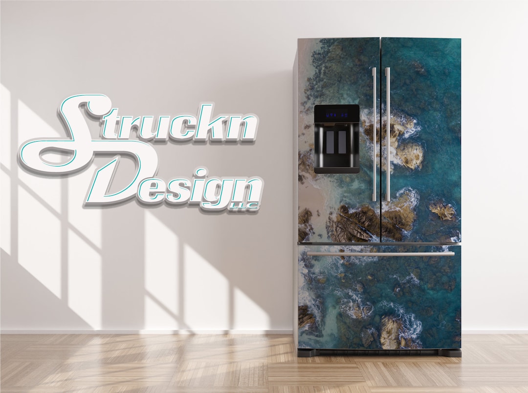 Abstract Blue Water Waves Curves Teal Fridge Freezer Wrap