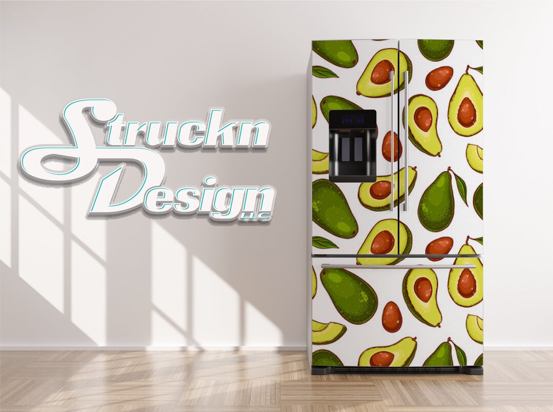 Illustrated Green Brown Avocado Slides Refrigerator Fridge Freezer Wrap