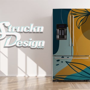 Botanical Abstract Organic Lily Yellow Blue Refrigerator Fridge Freezer Wrap Side by Side Top Bottom Door Vinyl Mural Skin Decal Removable