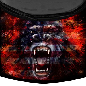 Graffiti King Kong Vivid Patriotic Flag Gorilla Black Truck Car Hood Wrap Vinyl Graphic Decal Print 58inx65in US Made Cast Laminated Option