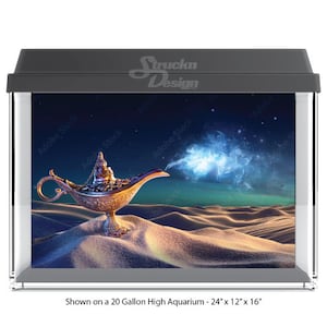 Magical Lamp Sand Desert Genie Wishes Canvas Style 10mil Polyester Aquarium Tank Glass Backdrop Background Waterproof Grey Opaque Backer