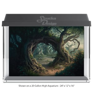 Fantasy Looping Tree Roots Water Underwater 10mil Polyester Fish Tank Glass Backdrop Aquarium Background Waterproof Grey Opaque Backer