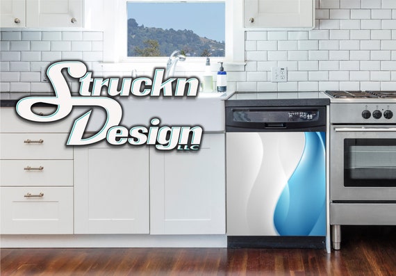 Buy Smooth Blue Wave Split White Futuristic Dishwasher Wrap Dishes