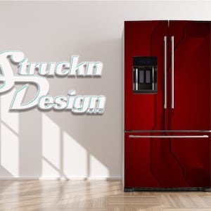 Deep Red High Tech Lines Refrigerator Fridge Freezer Wrap Side by Side Top Bottom Door Vinyl Mural Skin Decal Removable