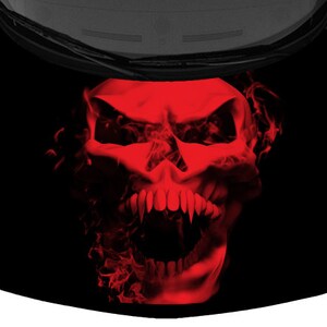 Grunge Skull Red Flame Fiery Design Black SUV Van Car Pickup Truck Hood Wrap Vinyl Graphic Decal 58&quot;x 65&quot; US Made Cast Laminated Option