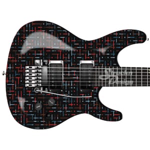 Red Grey Blue Black Dots Lines Technology Techno Guitar Bass Metal Vinyl Wrap Skin Decal Laminate Air Release Bubble Free Graphic Peel Stick