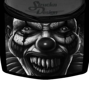 Gray Evil Creepy Smiling Clown Sharp Teeth Deranged Car Pickup Truck Hood Wrap Vinyl Graphic Decal 58inx65in US Made Cast Laminated Option
