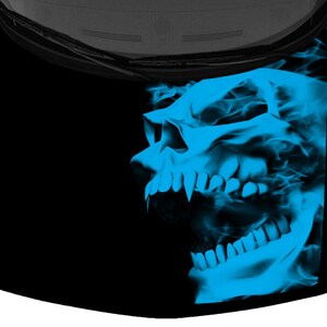 Skull Grunge Flame Fiery Cyan Design Black SUV Van Car Pickup Truck Hood Wrap Vinyl Graphic Decal 58&quot;x 65&quot; US Made Cast Laminated Option